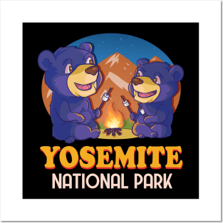 Yosemite National Park Black Bear Camping Posters and Art